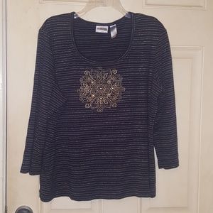 Chicos navy blue & metalic gold 3/4 sleeve